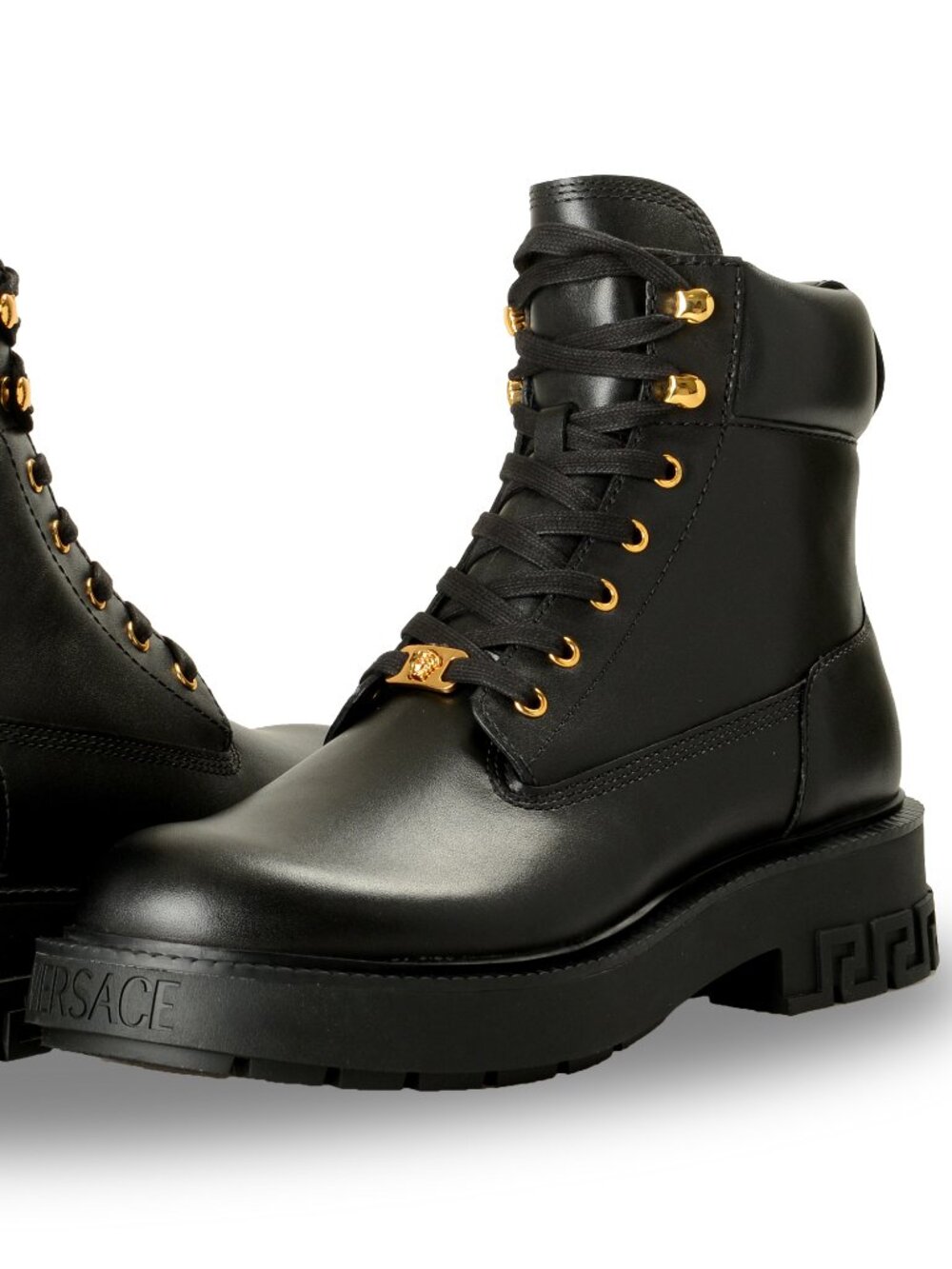 Versace Men's Black Leather Lace Up Boots Shoes US 9 IT 42